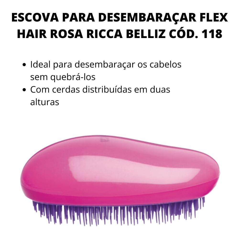 Escova Para Desembaraçar Flex Hair Rosa Ricca Belliz Cód. 118 ÚNICO 2