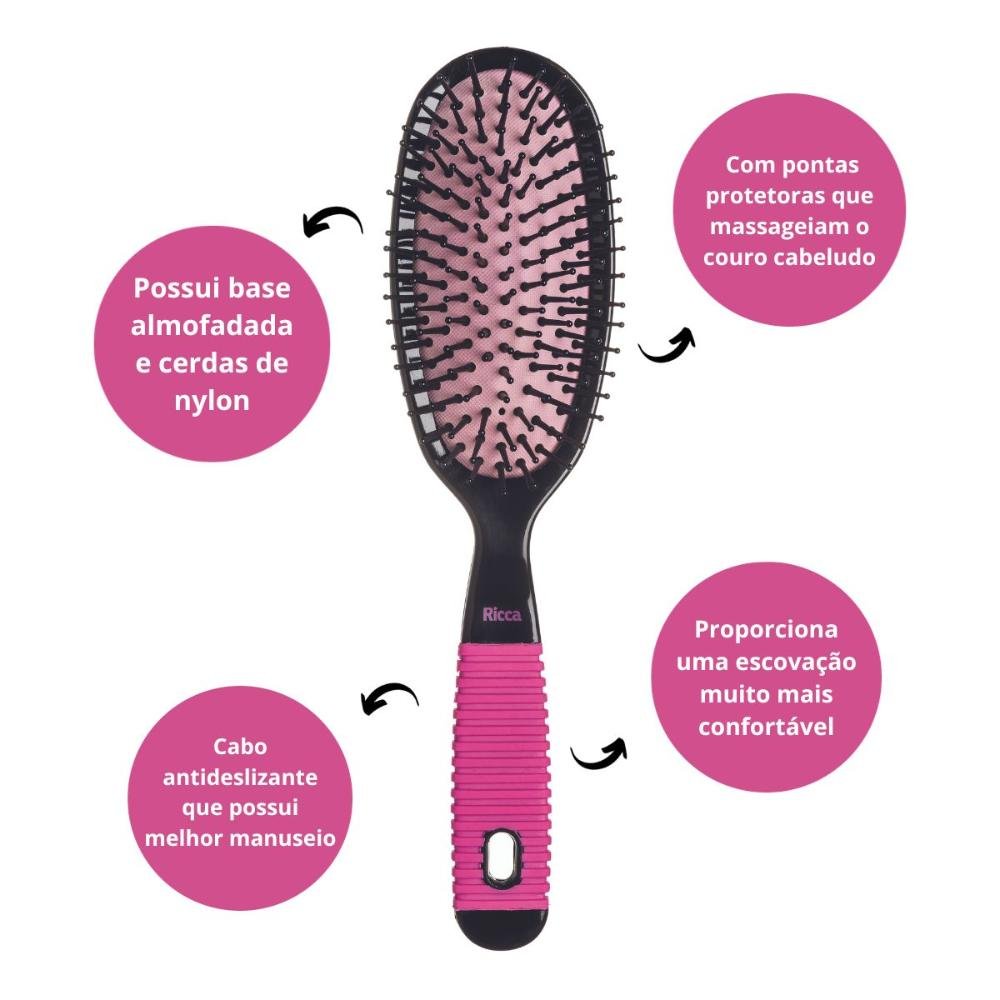 Escova Oval Ricca Black & Pink Cód.2411 ÚNICO 2