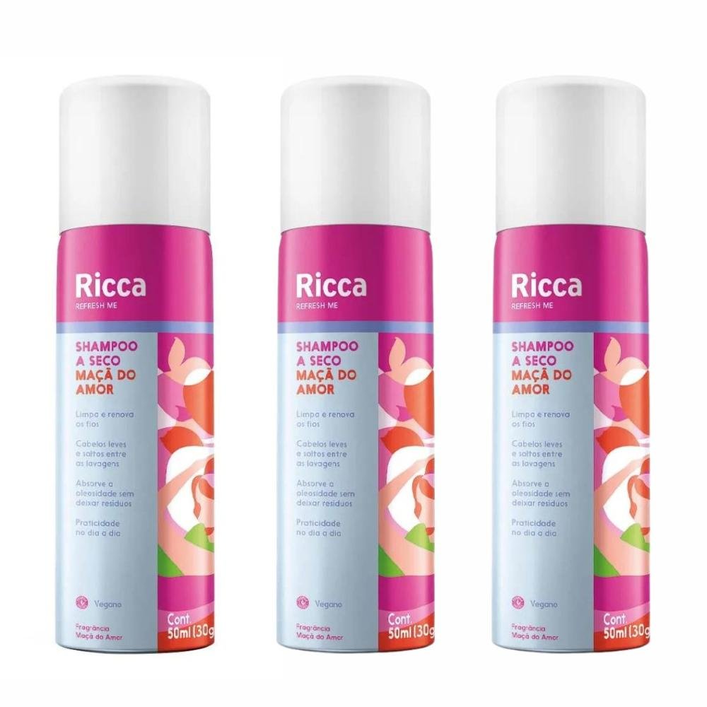 Shampoo A Seco Ricca Refresh Me Maça do Amor C/3 50ml ÚNICO 1