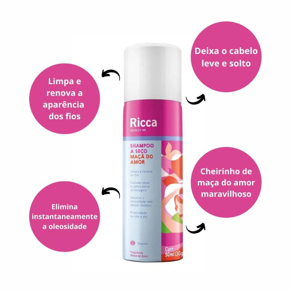 Shampoo A Seco Ricca Refresh Me Maça do Amor C/3 50ml ÚNICO 2