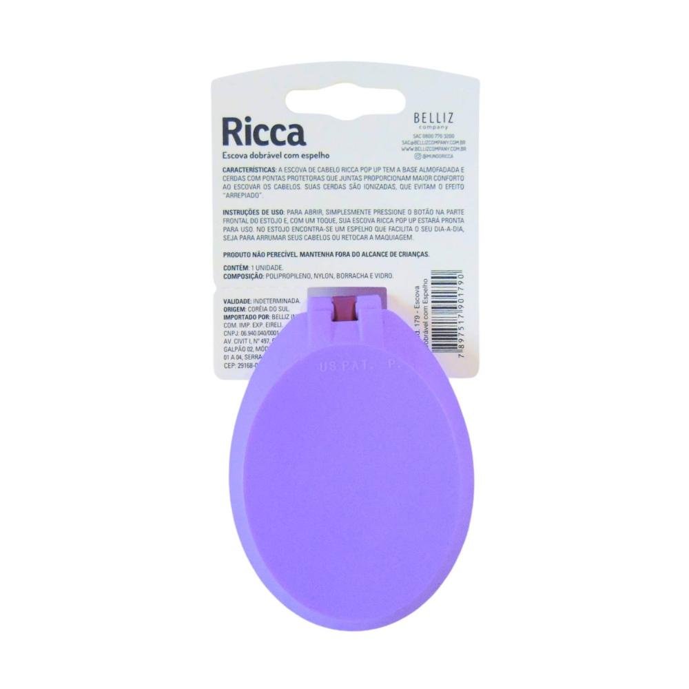 Escova Dobrável Ricca Com Espelho Cores Sortidas Roxa Cód.179 ÚNICO 5