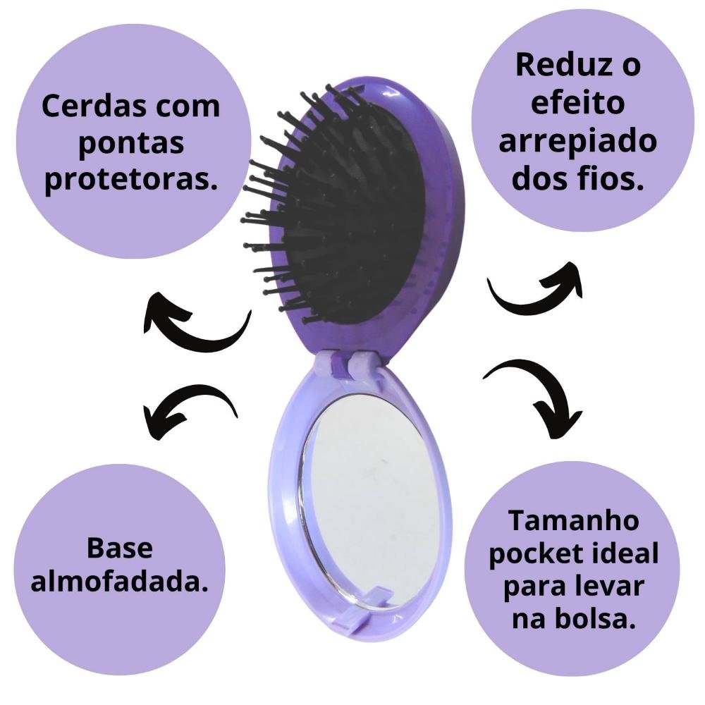 Escova Dobrável Ricca Com Espelho Cores Sortidas Roxa Cód.179 ÚNICO 7