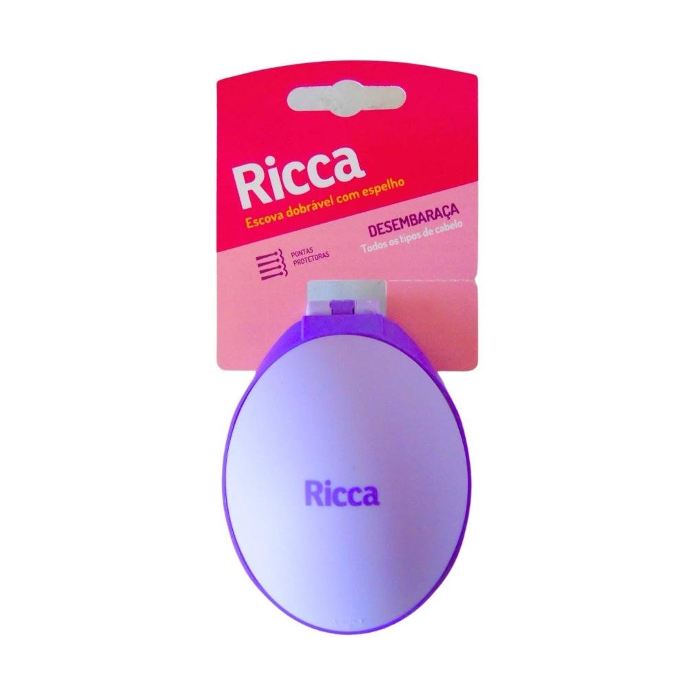 Escova Dobrável Ricca Com Espelho Cores Sortidas Roxa Cód.179 ÚNICO 9