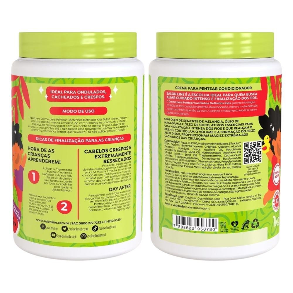 Kit Salon Line Kids: 2 Cremes para Pentear Melancia e Uva 1kg ÚNICO 3