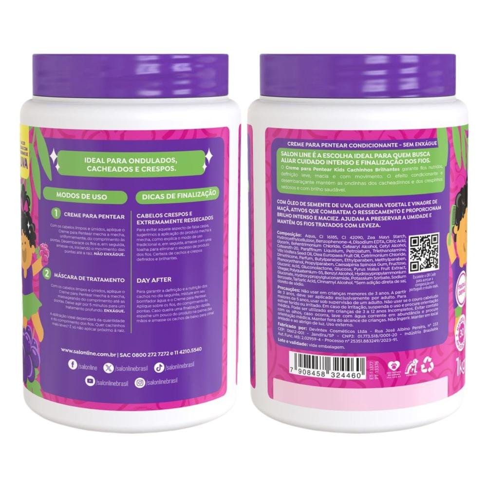 Kit Salon Line Kids: 2 Cremes para Pentear Melancia e Uva 1kg ÚNICO 4