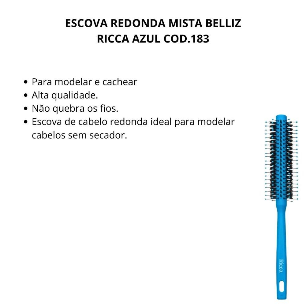 Escova Redonda Mista Belliz Ricca Azul Cod.183 ÚNICO 2