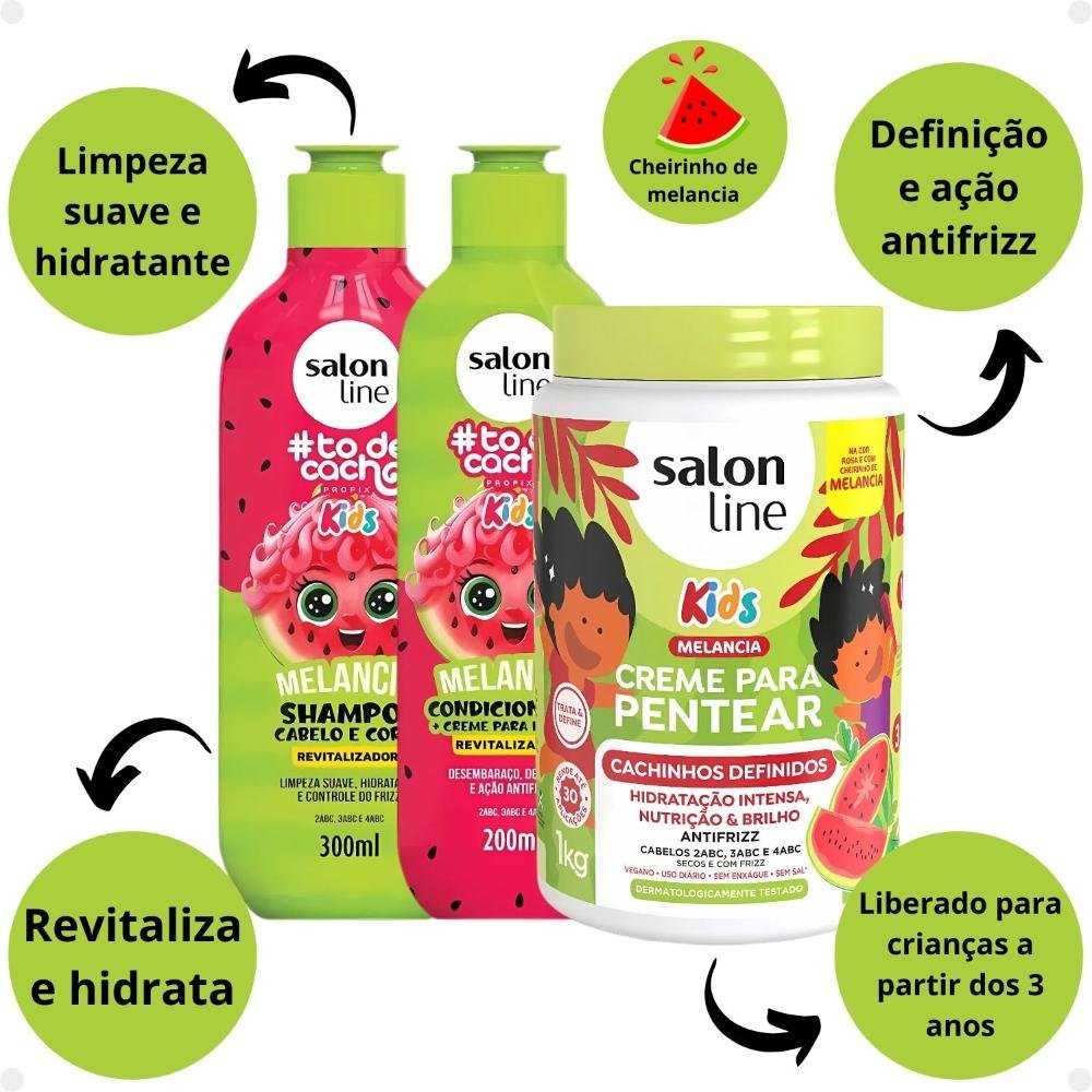 Kit Salon Line Kids: Shampoo e Condicionador + Creme para Pentear 1kg Melancia ÚNICO 2