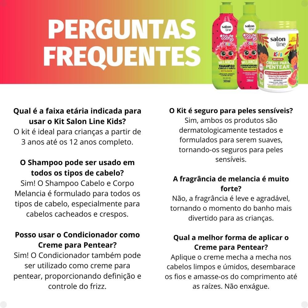 Kit Salon Line Kids: Shampoo e Condicionador + Creme para Pentear 1kg Melancia ÚNICO 6