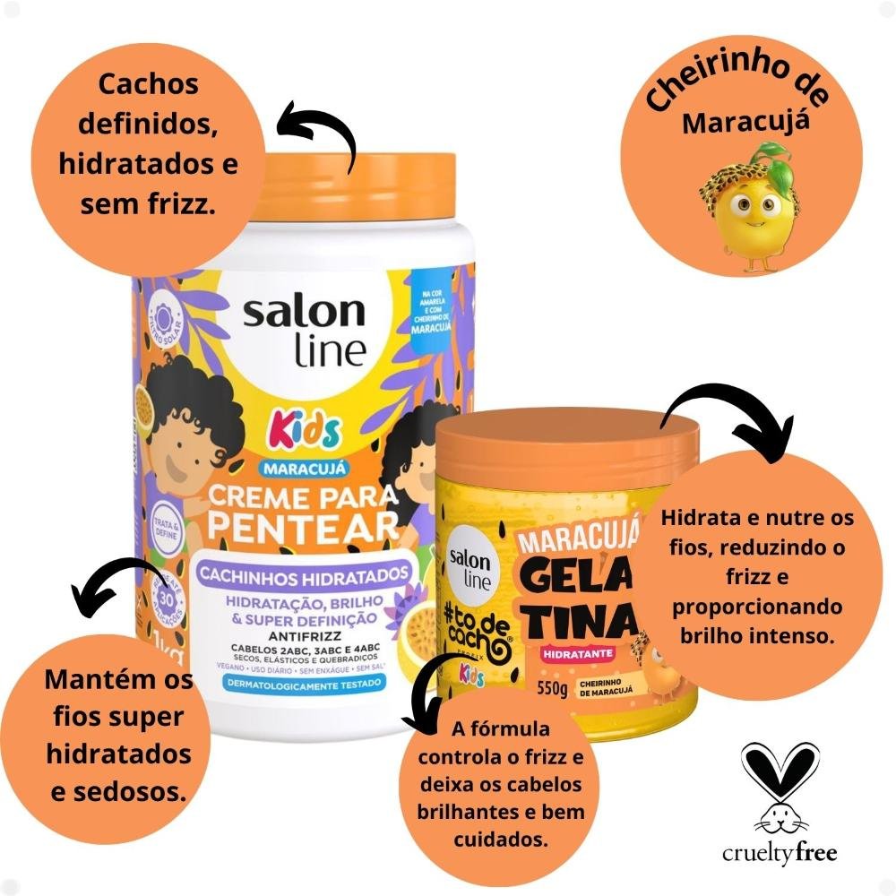 Kit Salon Line Kids: 1 Creme para Pentear e 1 Gelatina Hidratante Maracujá ÚNICO 2