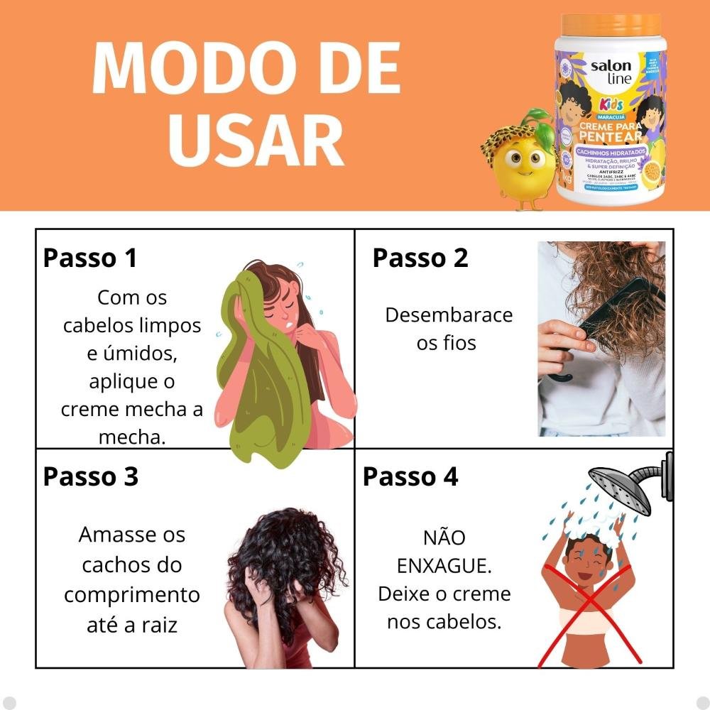 Kit Salon Line Kids: 1 Creme para Pentear e 1 Gelatina Hidratante Maracujá ÚNICO 4