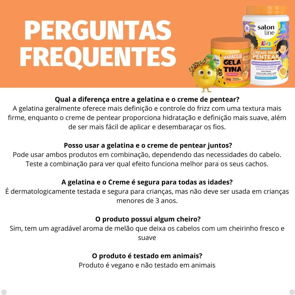 Kit Salon Line Kids: 1 Creme para Pentear e 1 Gelatina Hidratante Maracujá ÚNICO 5