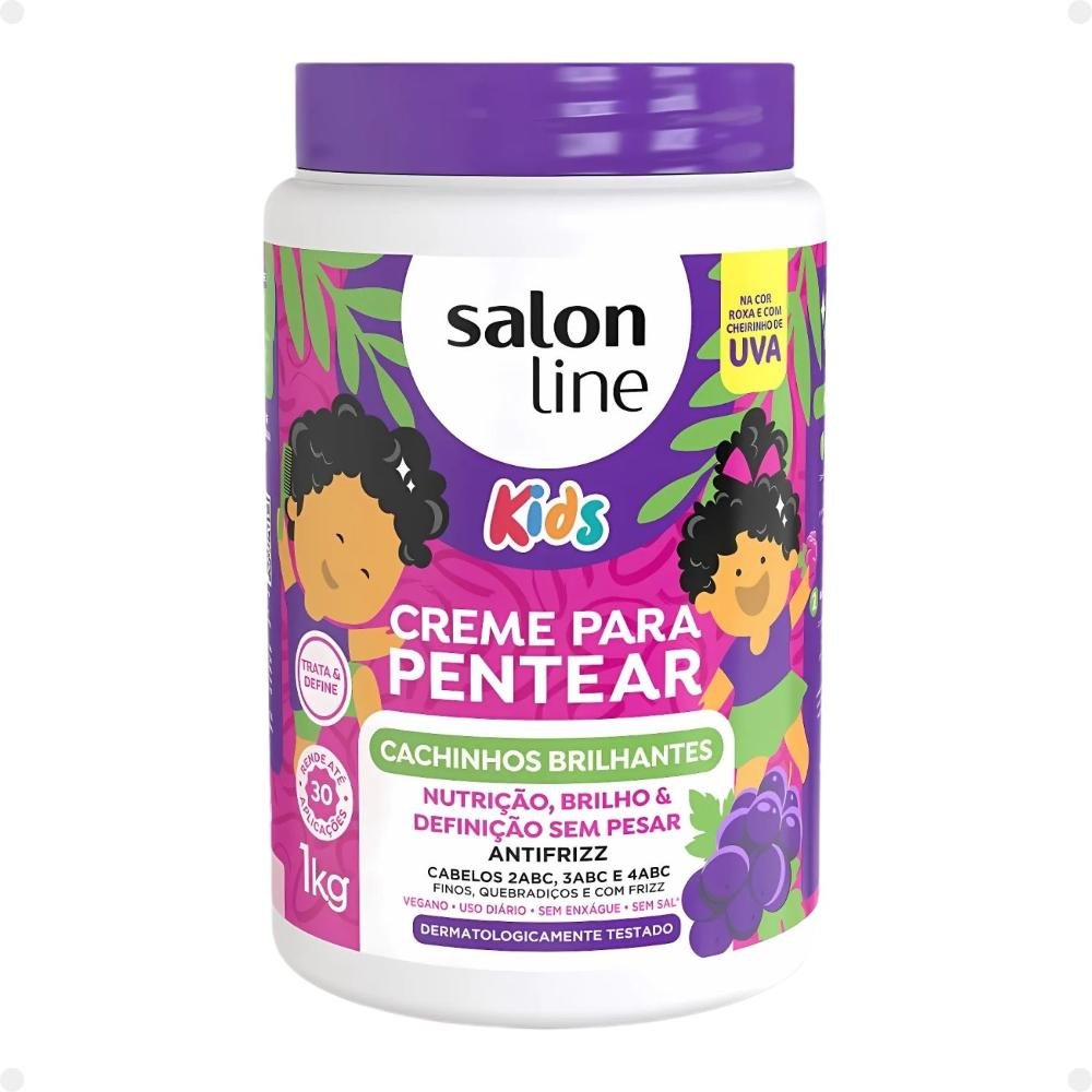 Kit Salon Line Kids: Shampoo e Condicionador + Creme para Pentear 1kg Uva ÚNICO 4