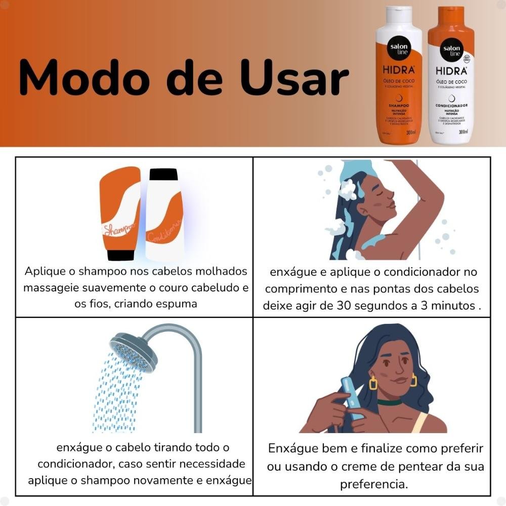 Kit Salon Line Hidra Coco Nutrição Intensa: Shampoo e Condicionador 300ml 300ml 6