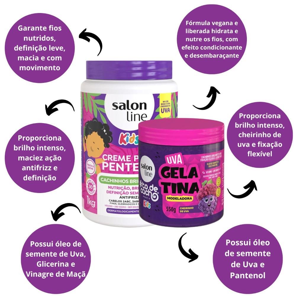 Kit Salon Line Kids: 1 Creme para Pentear e 1 Gelatina Modeladora Uva ÚNICO 2