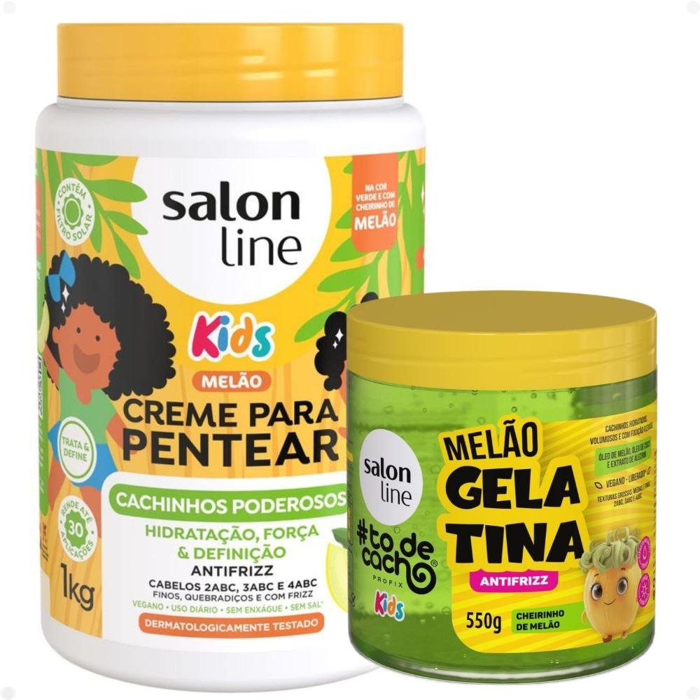 Kit Salon Line Kids: 1 Creme para Pentear e 1 Gelatina Antifrizz Melão ÚNICO 1