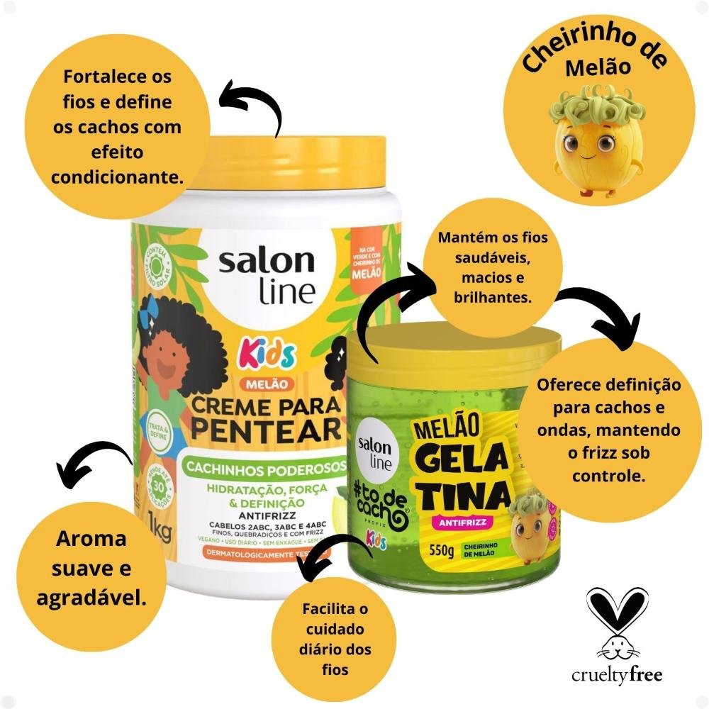 Kit Salon Line Kids: 1 Creme para Pentear e 1 Gelatina Antifrizz Melão ÚNICO 2