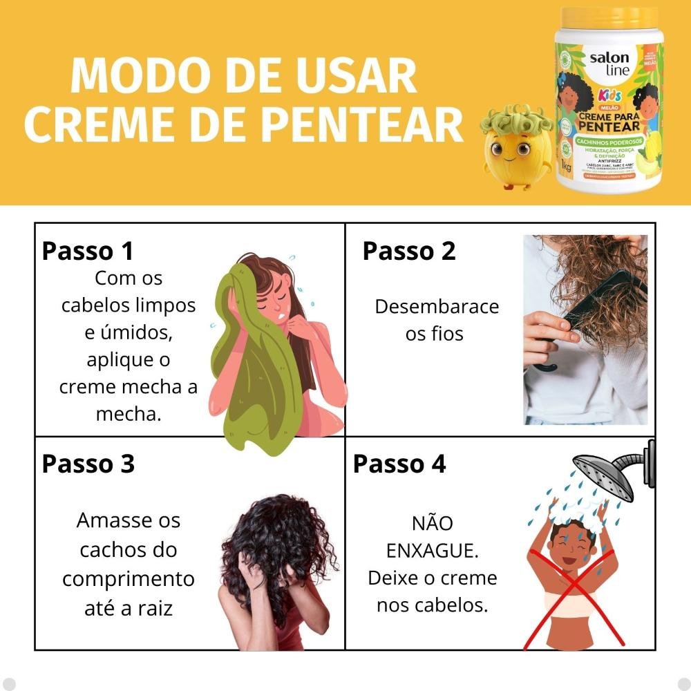 Kit Salon Line Kids: 1 Creme para Pentear e 1 Gelatina Antifrizz Melão ÚNICO 5