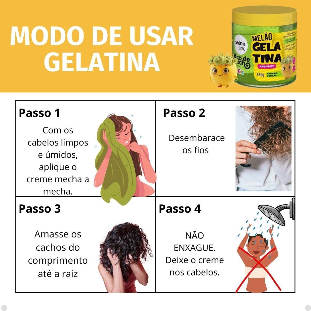 Kit Salon Line Kids: 1 Creme para Pentear e 1 Gelatina Antifrizz Melão ÚNICO 6