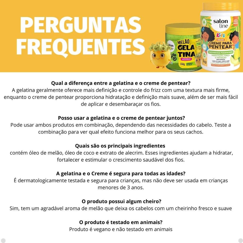 Kit Salon Line Kids: 1 Creme para Pentear e 1 Gelatina Antifrizz Melão ÚNICO 7