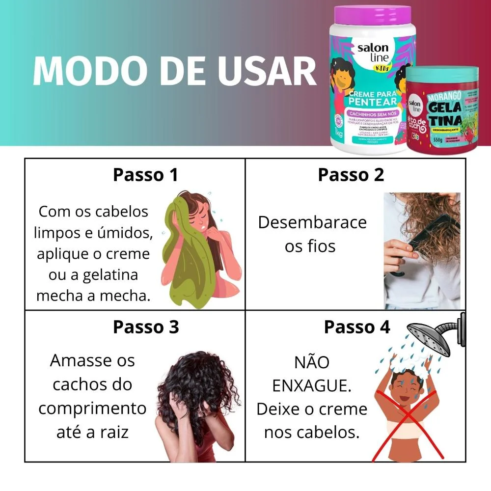 Kit Salon Line Kids: 1 Creme para Pentear e 1 Gelatina Desembaraçante Morango ÚNICO 5