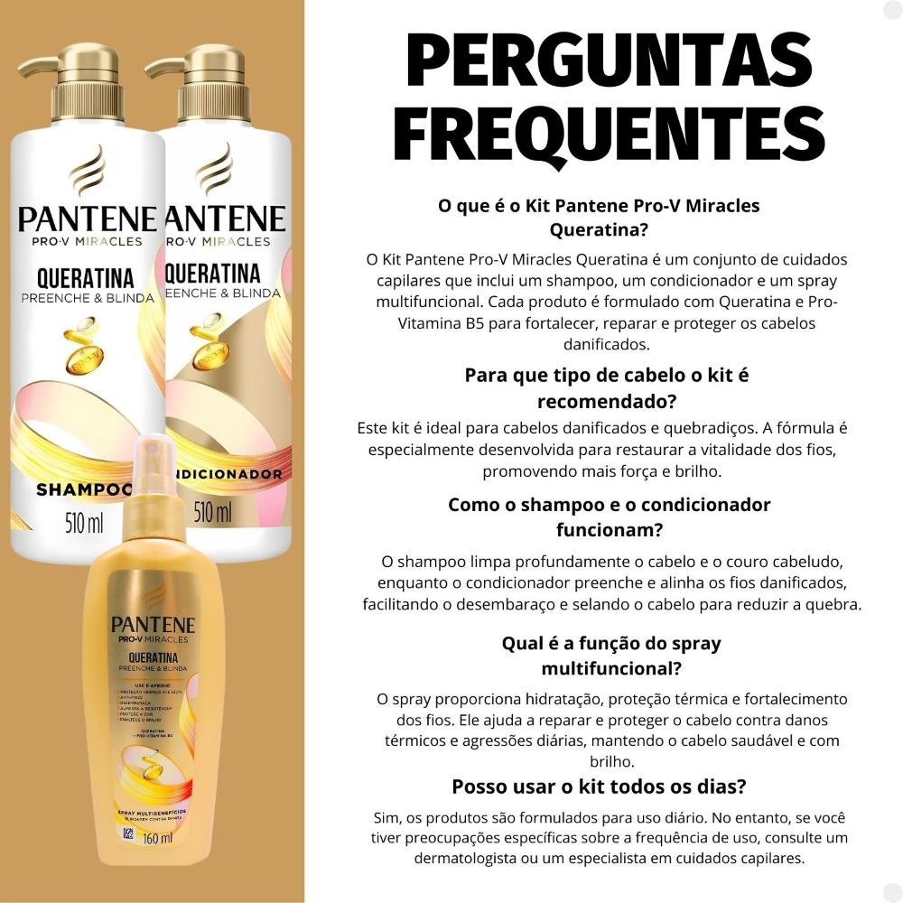 Kit Pantene Pro-V Miracles Queratina: Shampoo 510ml, Condicionador 510ml e Spray ÚNICO 7