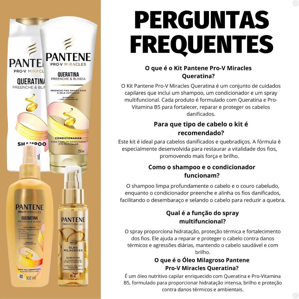 Kit Pantene Pro-V Miracles Queratina: Shampoo 300ml, Condicionador 250ml, Spray e Óleo ÚNICO 8
