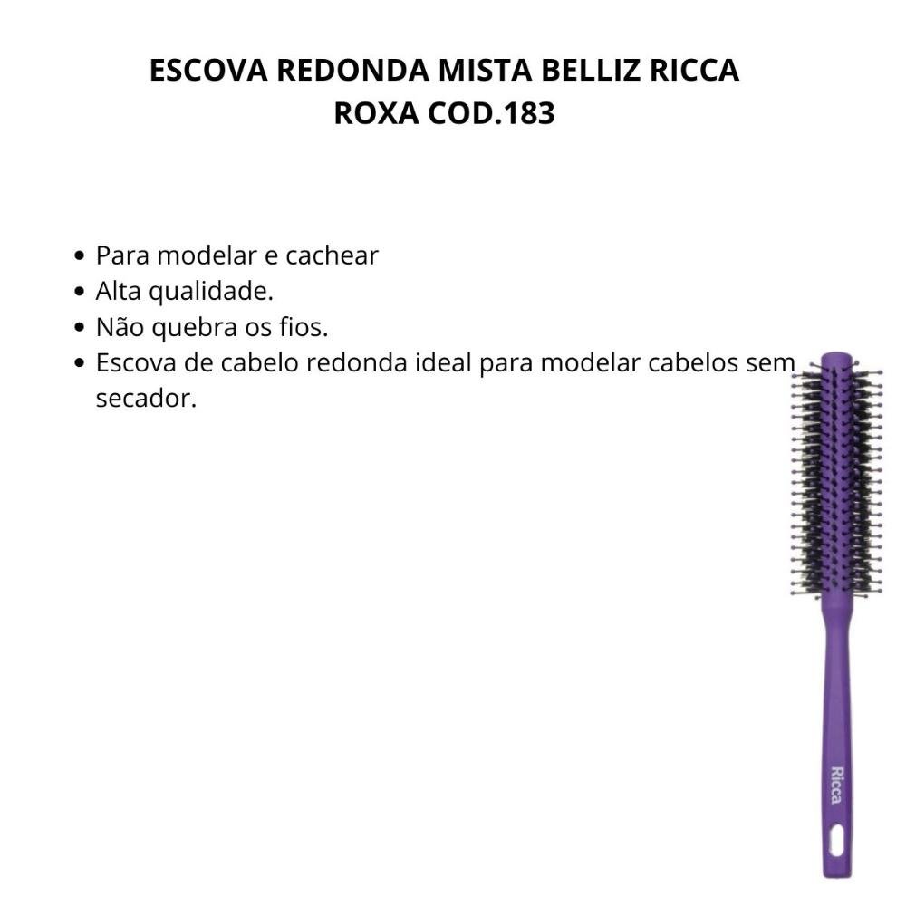 Escova Redonda Mista Belliz Ricca Roxa Cod.183 ÚNICO 2