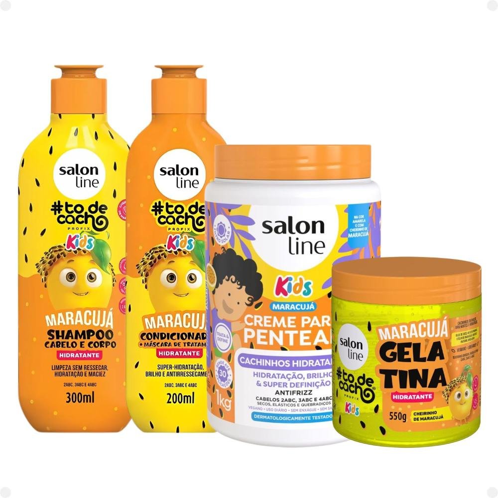 Kit Salon Line Kids: Shampoo e Condicionador + Creme para Pentear 1kg e Gelatina Hidratante Maracujá 1kg 1