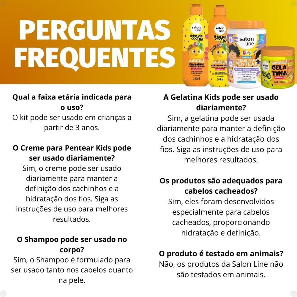 Kit Salon Line Kids: Shampoo e Condicionador + Creme para Pentear 1kg e Gelatina Hidratante Maracujá 1kg 7