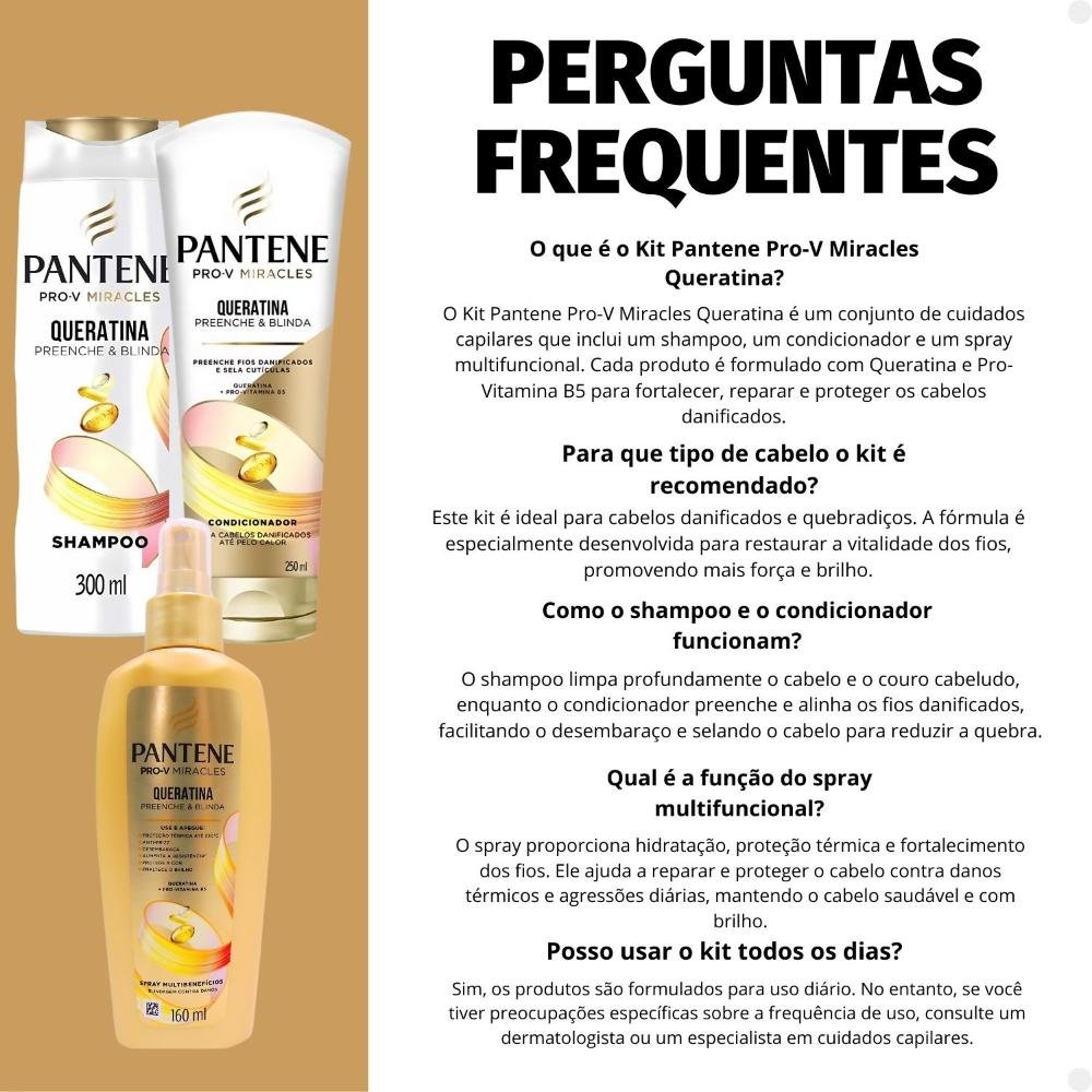 Kit Pantene Pro-V Miracles Queratina: Shampoo 300ml, Condicionador 250ml e Spray ÚNICO 7