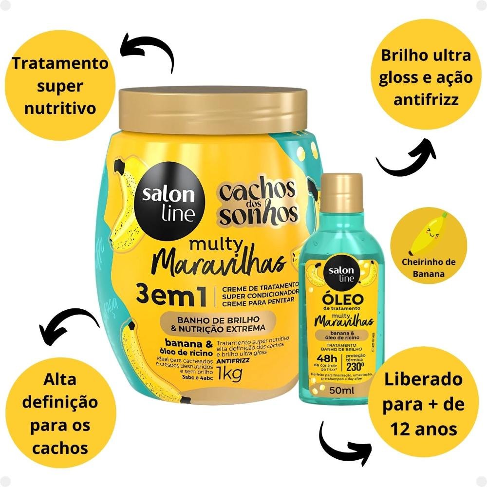 Kit Salon Line Multy Maravilhas: 1 Creme 3 em 1 e 1 Óleo Banana ÚNICO 2