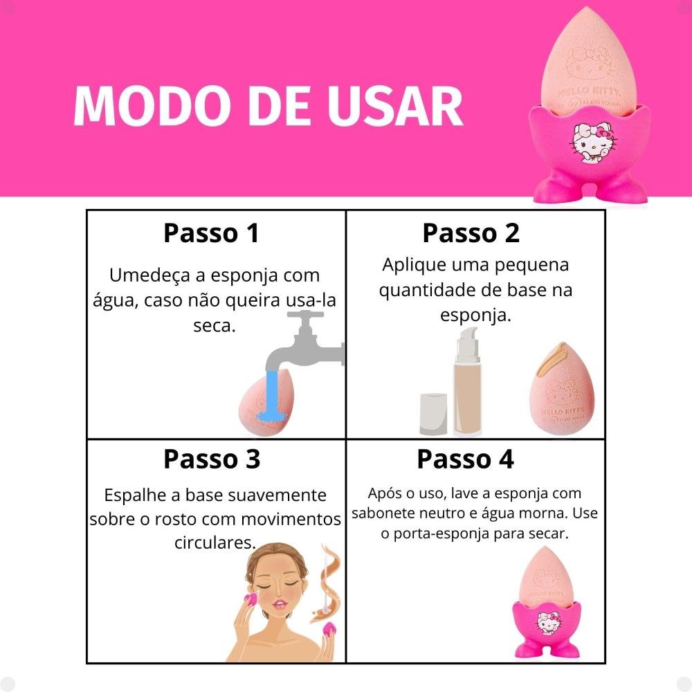 Esponja Gota com Case Hello Kitty By Klass Vough Rose Glow Sponge Kit Pfhk-03 ÚNICO 10