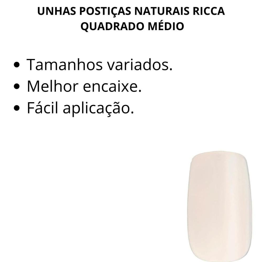 Unhas Postiças Naturais Ricca Belliz Quadrado Médio 1320 ÚNICO 2