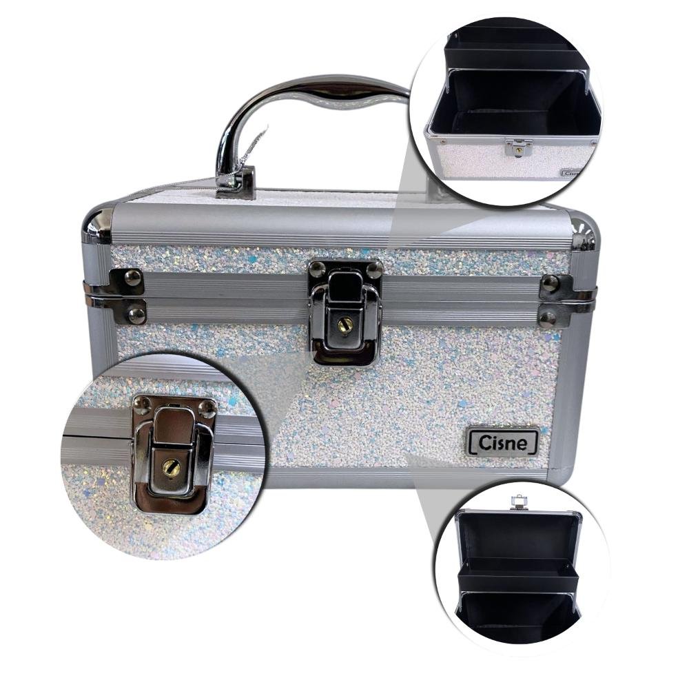 Maleta de Maquiagem Cisne Linha Shine Branco Glitter e Prata Csn-5120B ÚNICO 1