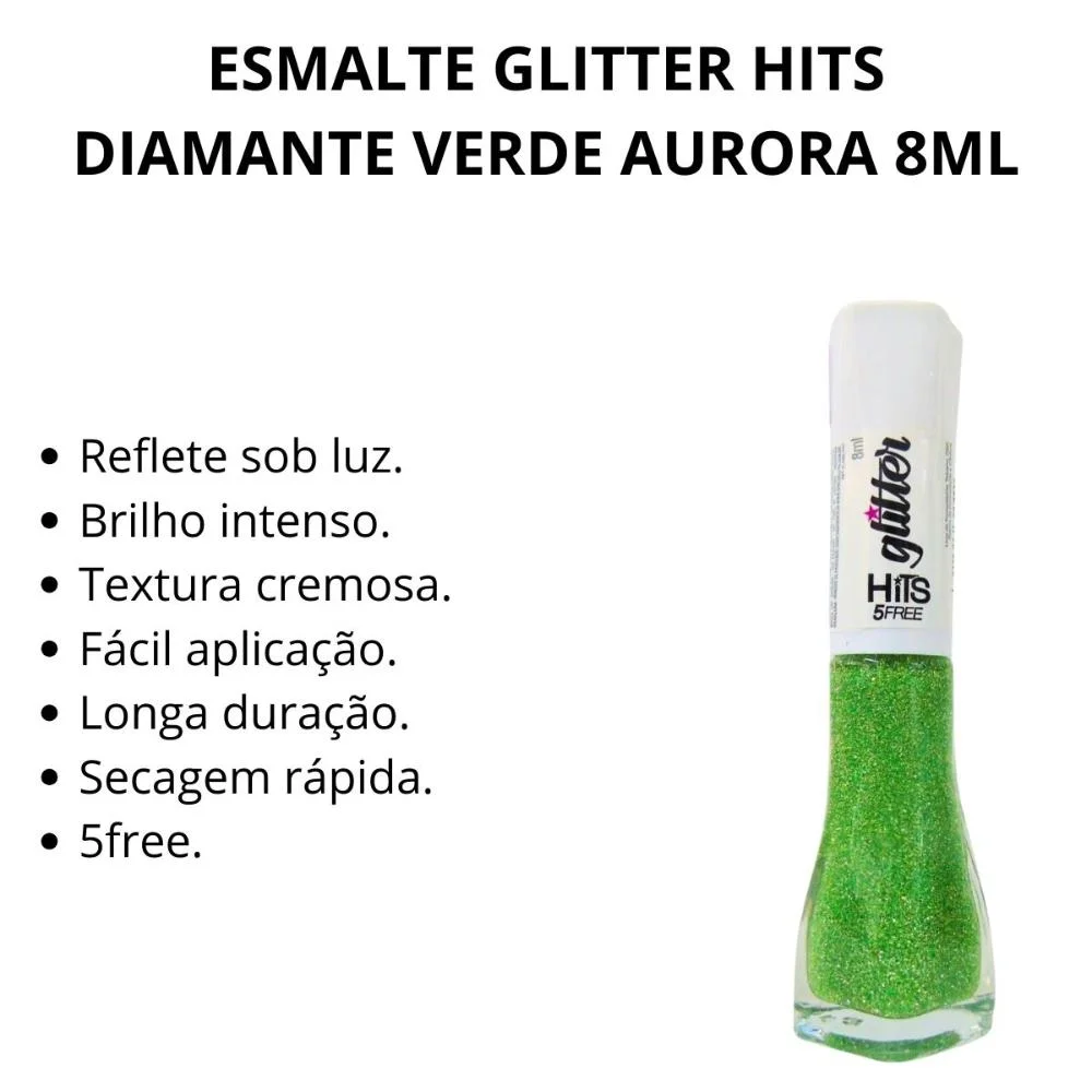 Esmalte Glitter Hits Diamante Verde Aurora 8ml Aurora 5