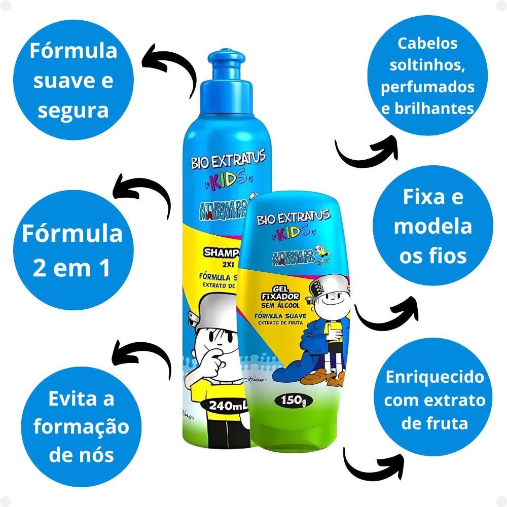 Bio Extratus Kids A Turma do Maluquinho 2 em 1: Shampoo e Gel Fixador ÚNICO 2