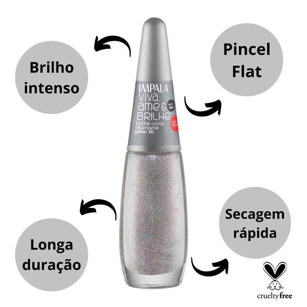 Esmalte Glitter 3D Impala Viva, Ame e Brilhe Brilhe como Diamante 7,5ml Ame e Brilhe como Diamante 2