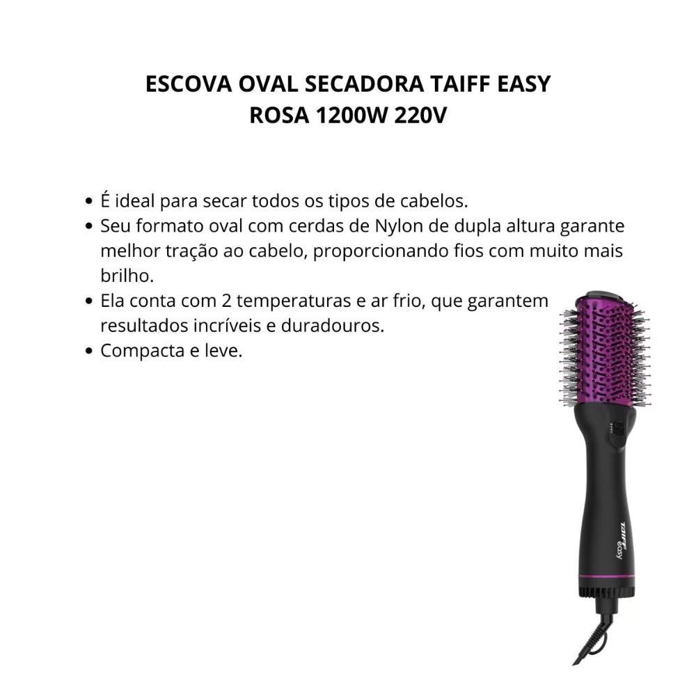 Escova Oval Secadora Taiff Easy Pink 1200w 220v 220V 2