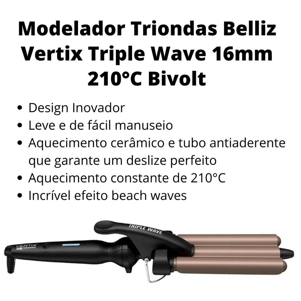 Modelador Triondas Belliz Vertix X330 Triple Wave 16mm 210°c Bivolt Bivolt 3
