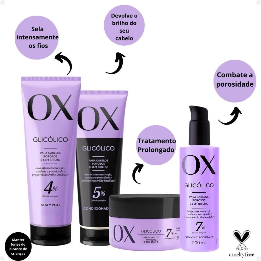 Glicólico: Shampoo, Condicionador 170ml e Máscara + Acidificante ÚNICO 2