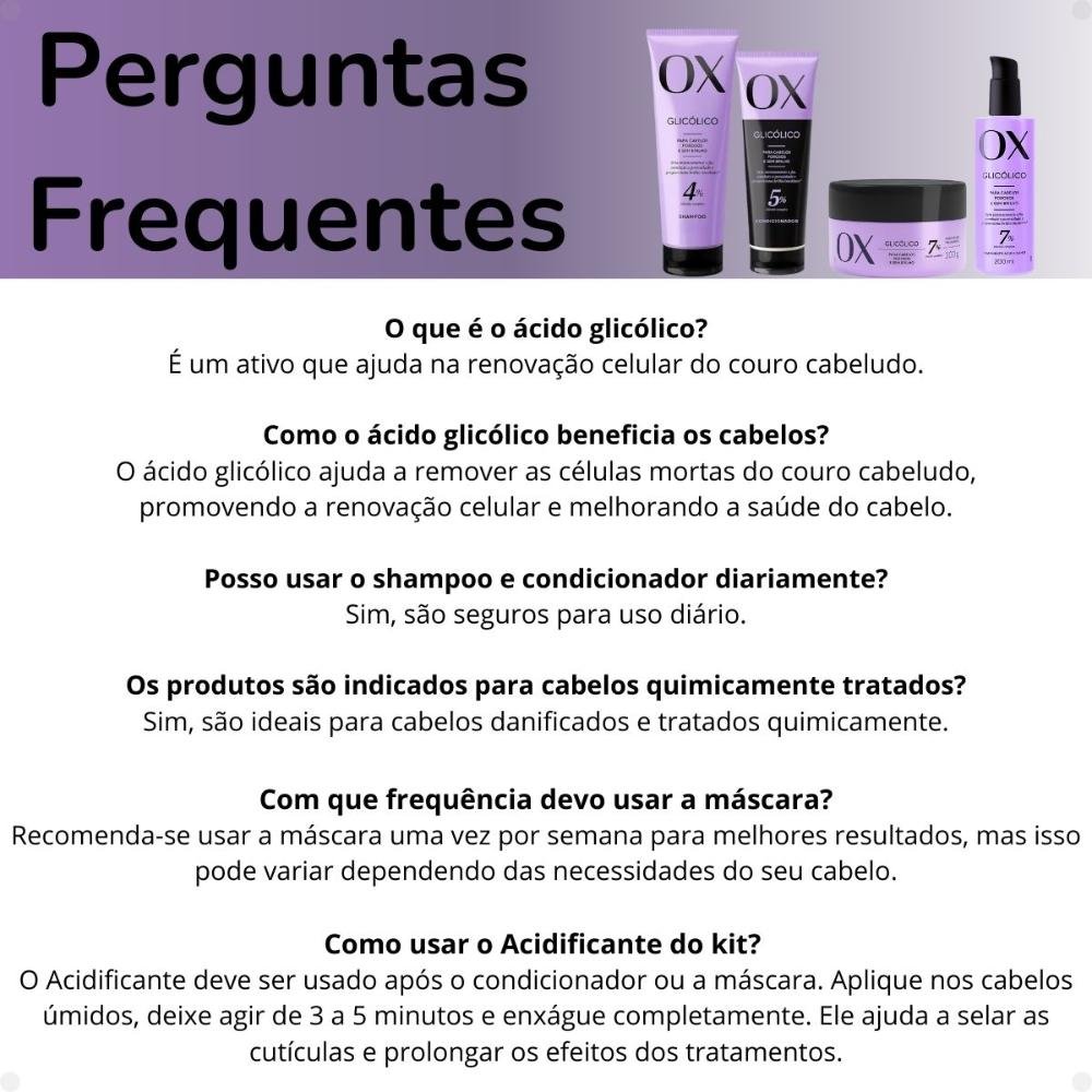 Glicólico: Shampoo, Condicionador 170ml e Máscara + Acidificante ÚNICO 7