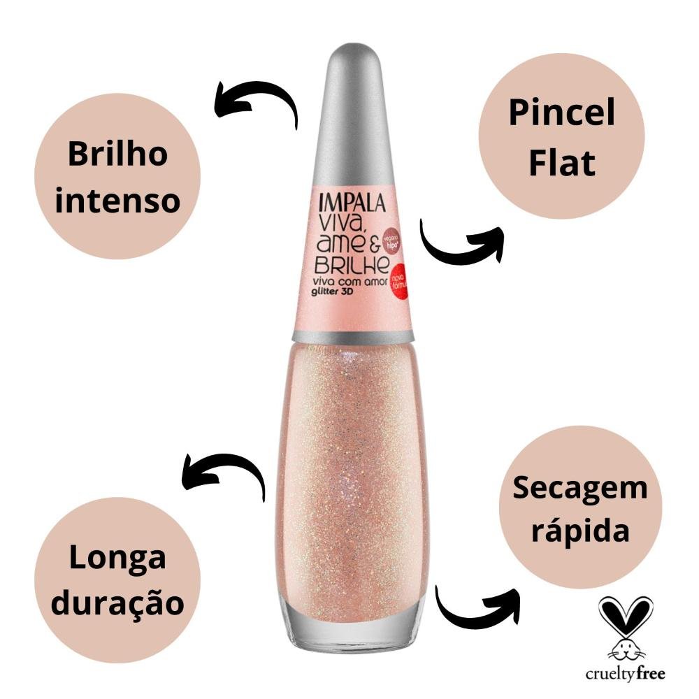 Esmalte Glitter 3D Impala Viva, Ame e Brilhe Viva com Amor 7,5ml Viva Com Amor 2