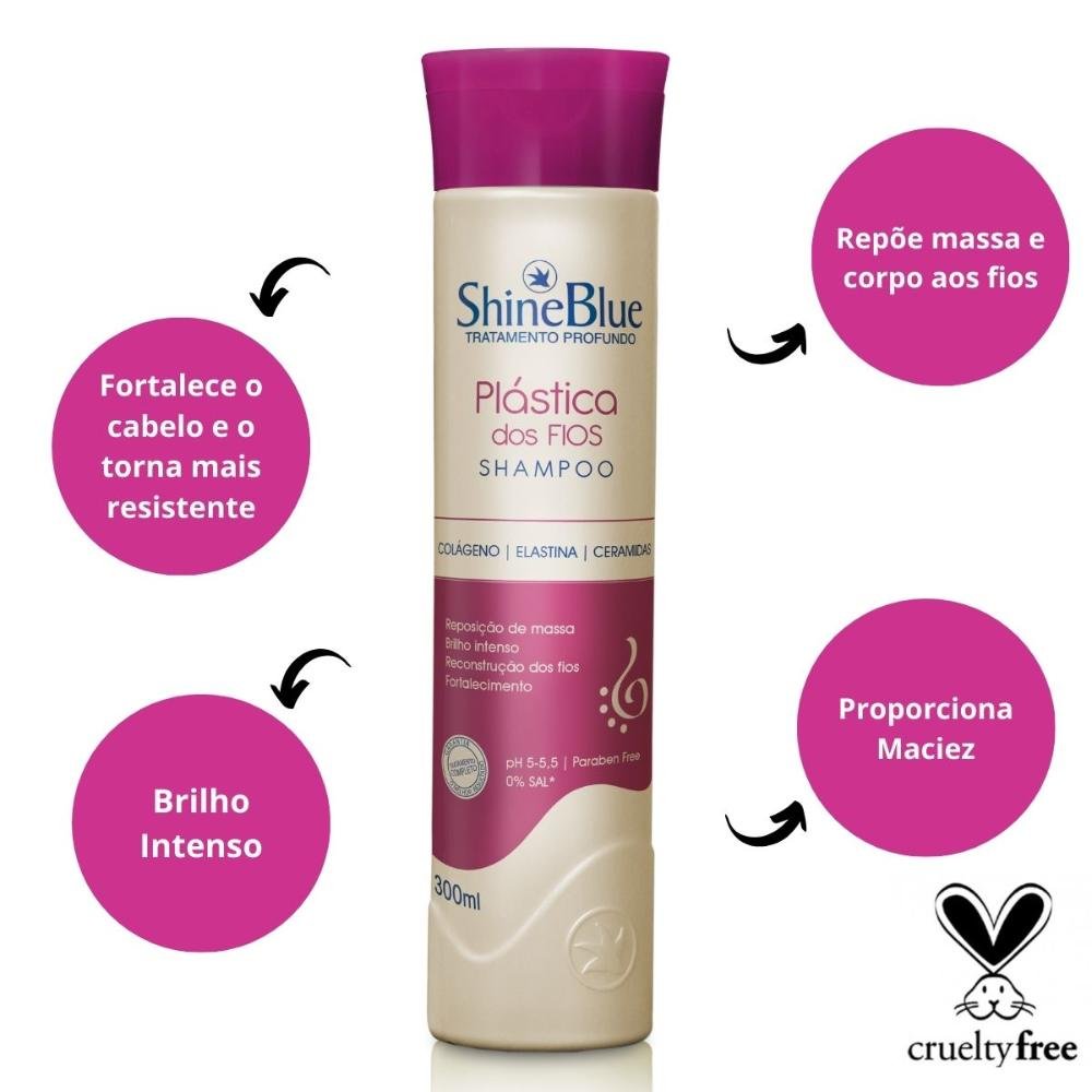 Shampoo Shine Blue Plástica dos Fios 300ml 300ml 2