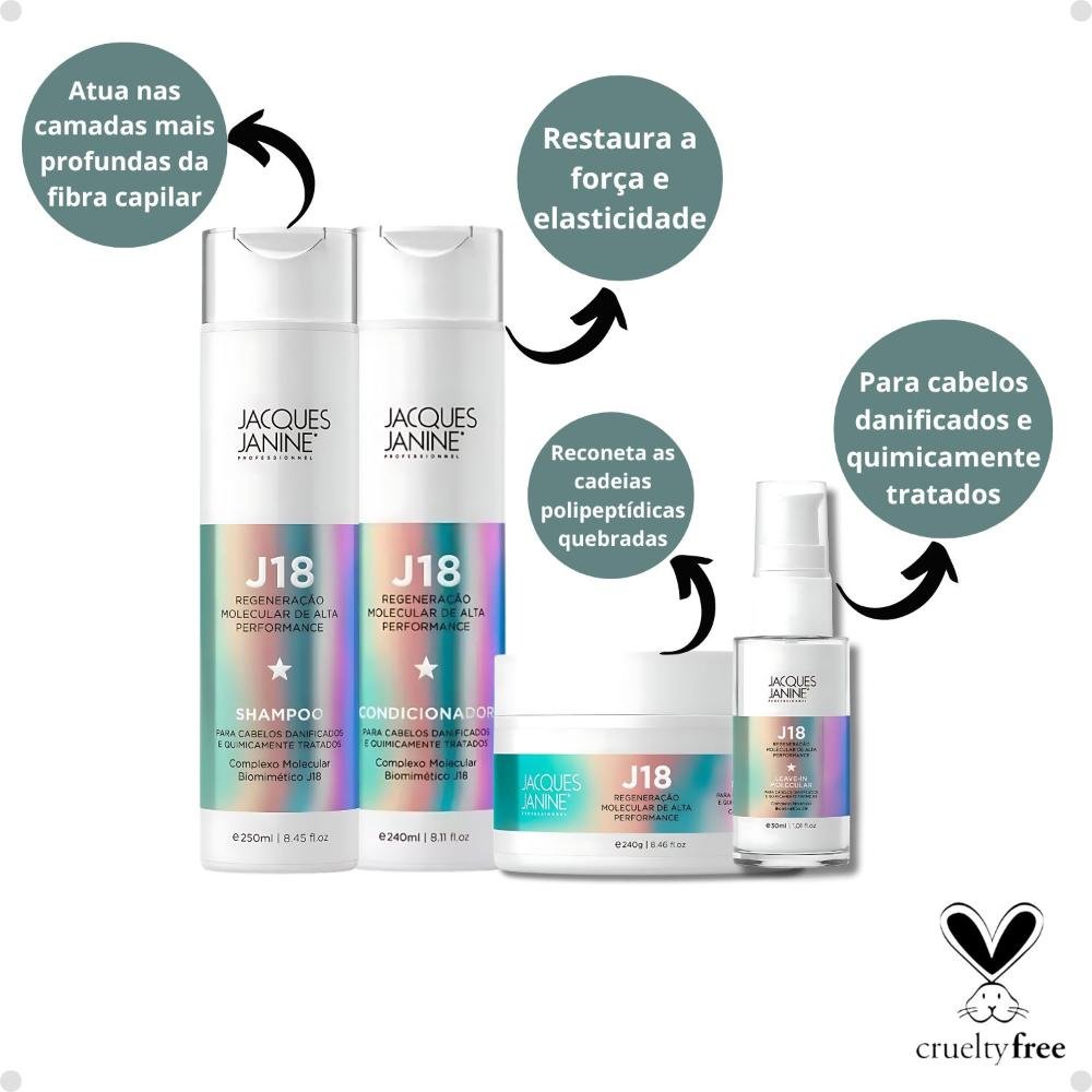 Kit Jacques Janine J18: Shampoo, Condicionador, Máscara 240g e Leave-In 30ml ÚNICO 2