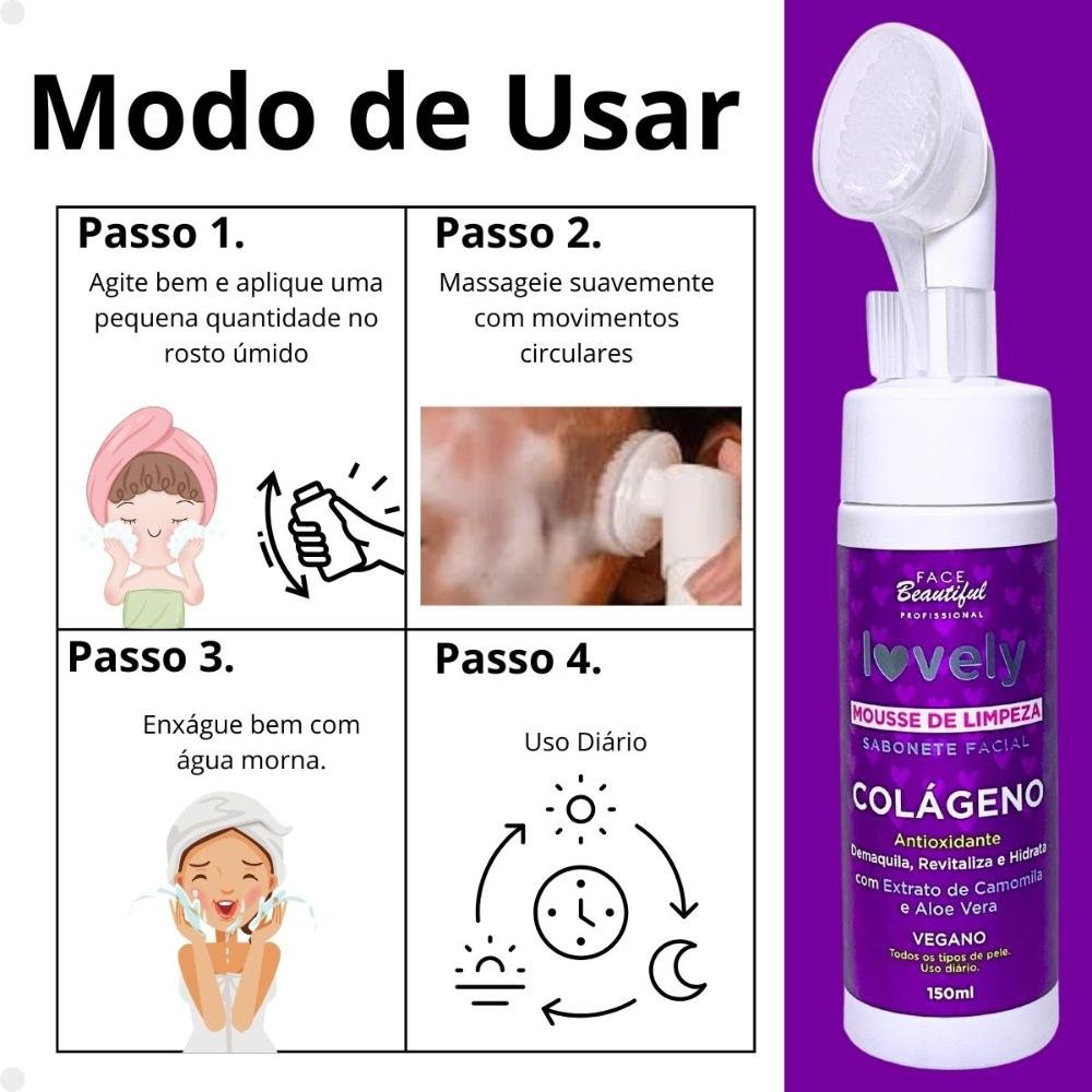 Mousse de Limpeza Face Beautiful Colágeno 150ml 150ml 5