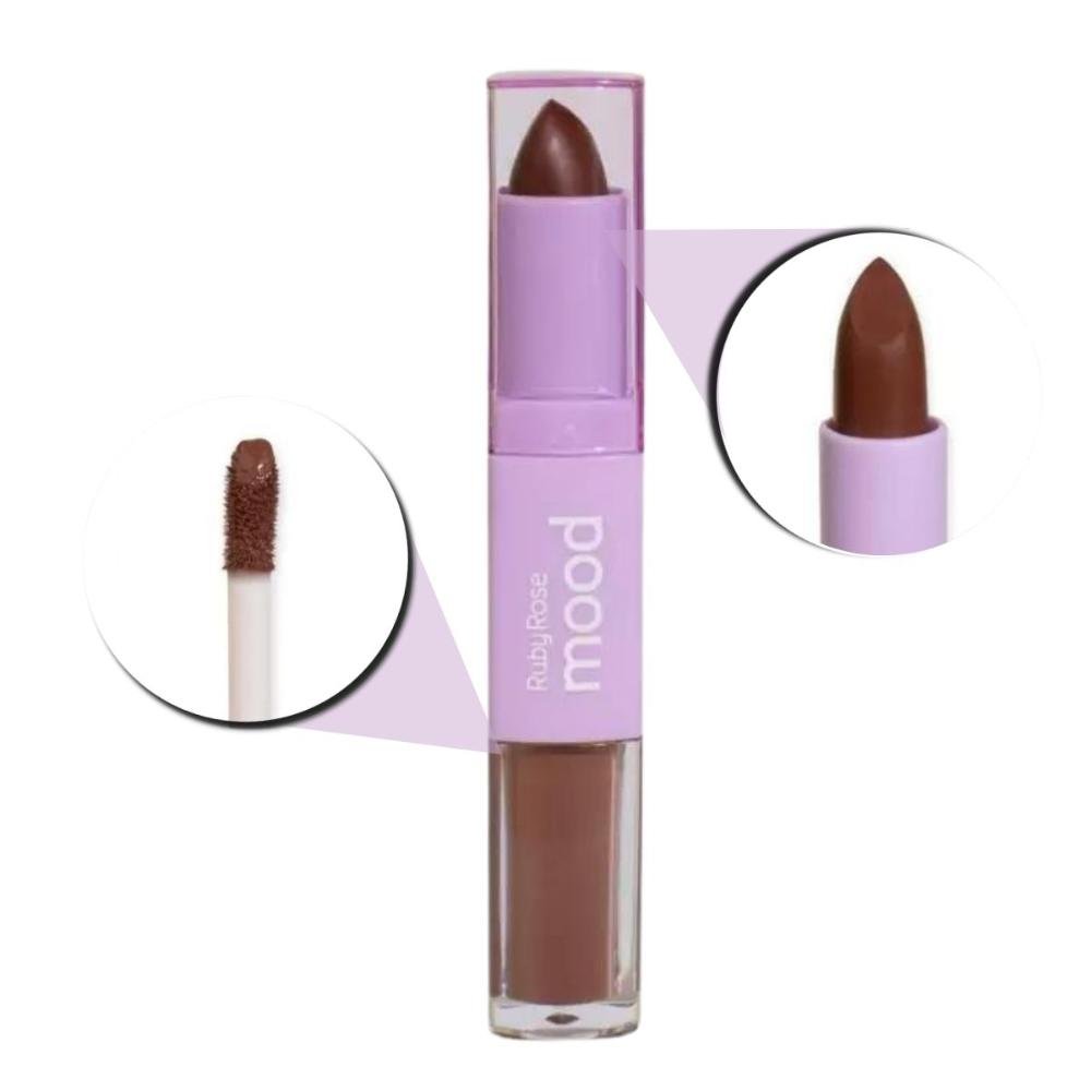 Batom Duo Ruby Rose Mood Vitamina e Cm02 3,2g