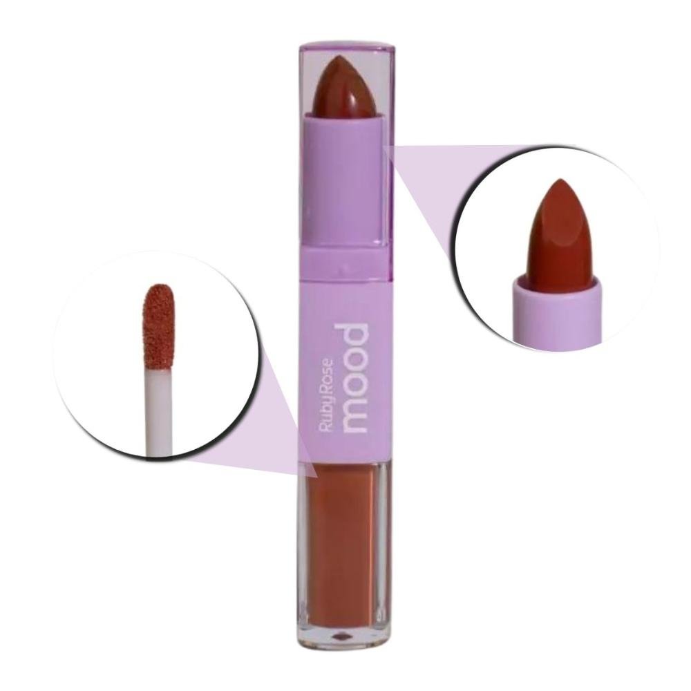 Batom Duo Ruby Rose Mood Vitamina e Cm07 3,2g #803e30 1