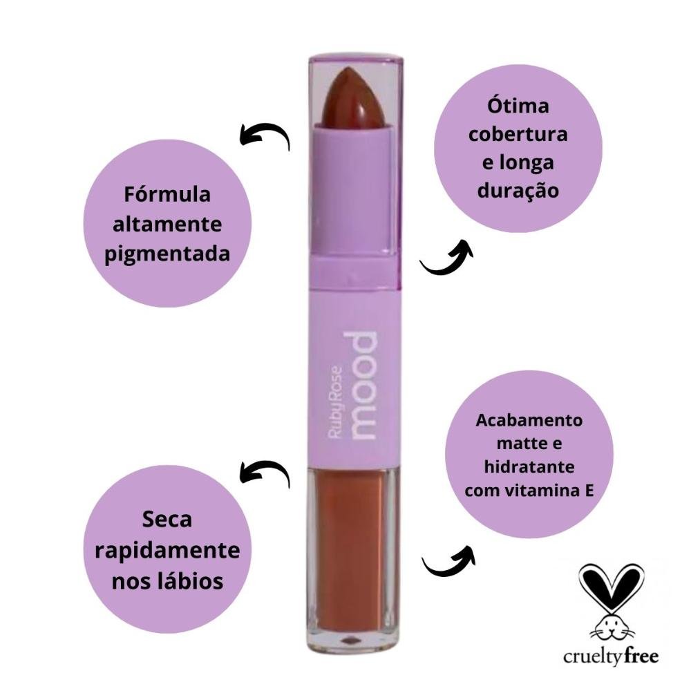 Batom Duo Ruby Rose Mood Vitamina e Cm07 3,2g #803e30 2