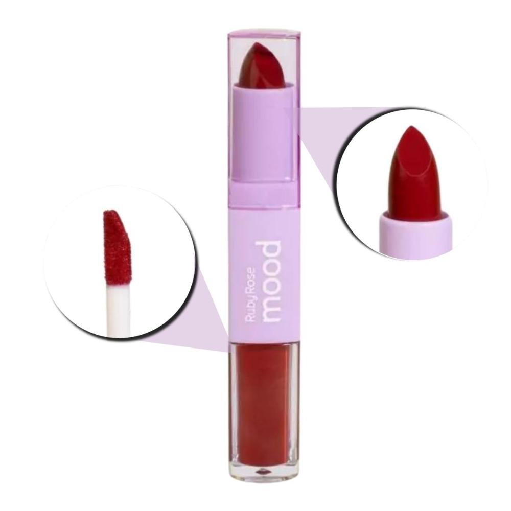 Batom Duo Ruby Rose Mood Vitamina e Cm09 3,2g #882b26 1