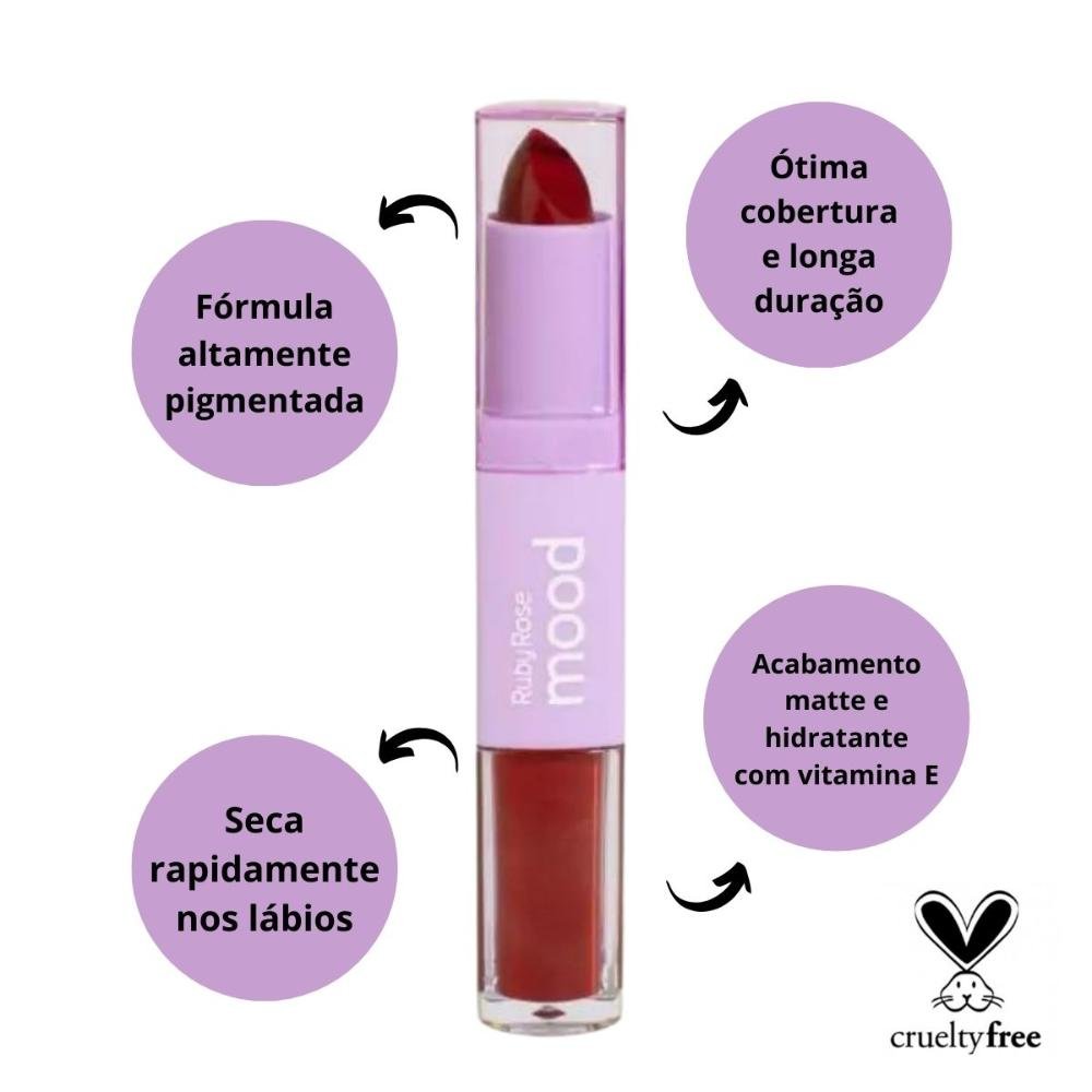 Batom Duo Ruby Rose Mood Vitamina e Cm09 3,2g #882b26 2